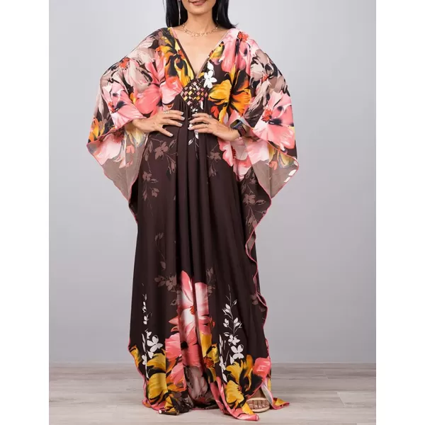Bsubseach Women Ethnic Print Kaftan Beach Dress Plus Size Swimsuit Cover Up
