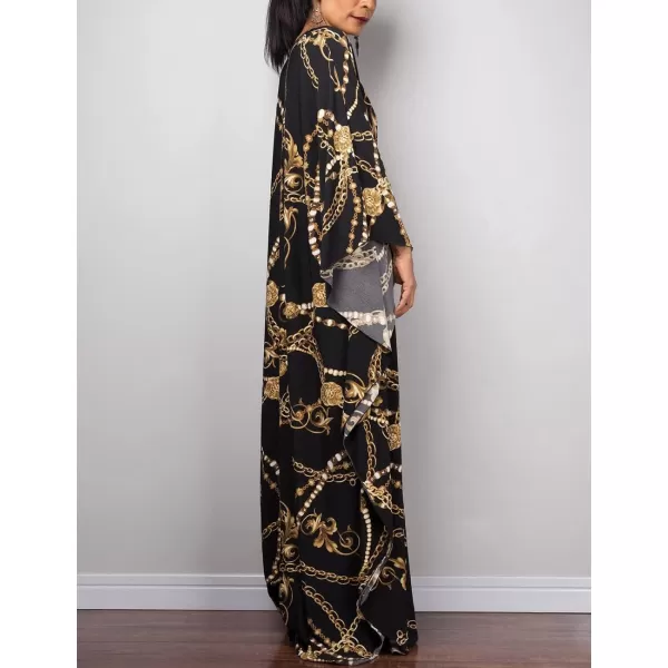 Bsubseach Women Ethnic Print Kaftan Beach Dress Plus Size Swimsuit Cover Up