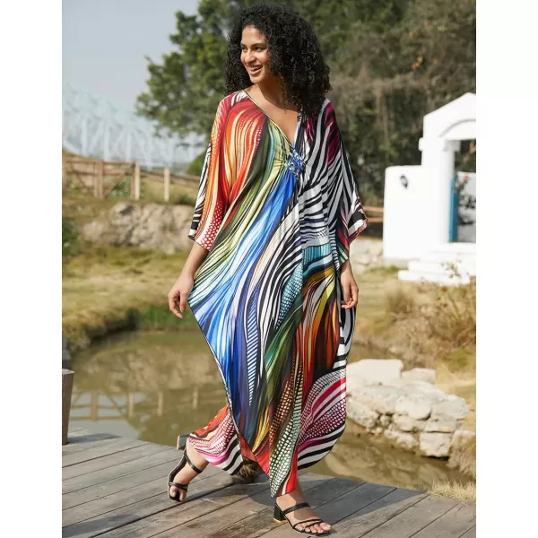 Bsubseach Women Ethnic Print Kaftan Beach Dress Plus Size Swimsuit Cover Up