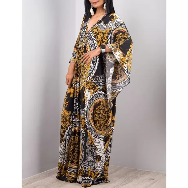 Bsubseach Women Ethnic Print Kaftan Beach Dress Plus Size Swimsuit Cover Up