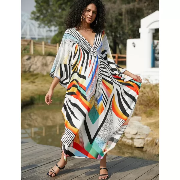 Bsubseach Women Ethnic Print Kaftan Beach Dress Plus Size Swimsuit Cover Up