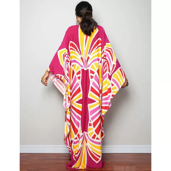 Bsubseach Women Ethnic Print Kaftan Beach Dress Plus Size Swimsuit Cover Up