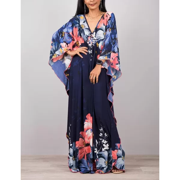 Bsubseach Women Ethnic Print Kaftan Beach Dress Plus Size Swimsuit Cover Up