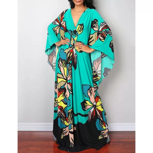 Bsubseach Women Ethnic Print Kaftan Beach Dress Plus Size Swimsuit Cover Up