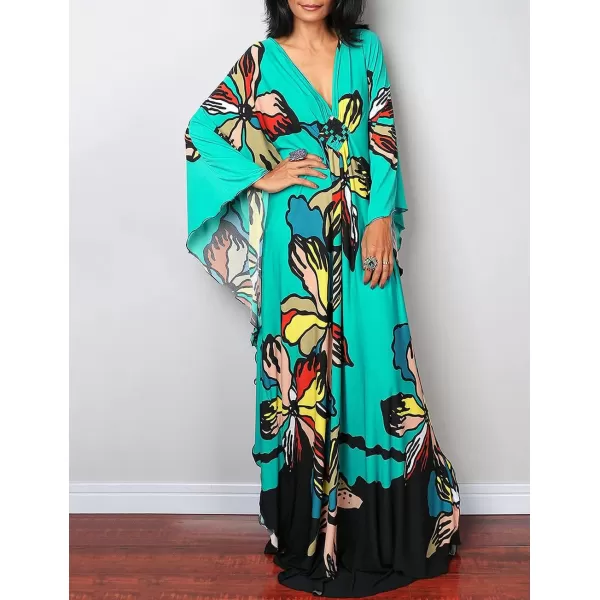 Bsubseach Women Ethnic Print Kaftan Beach Dress Plus Size Swimsuit Cover Up