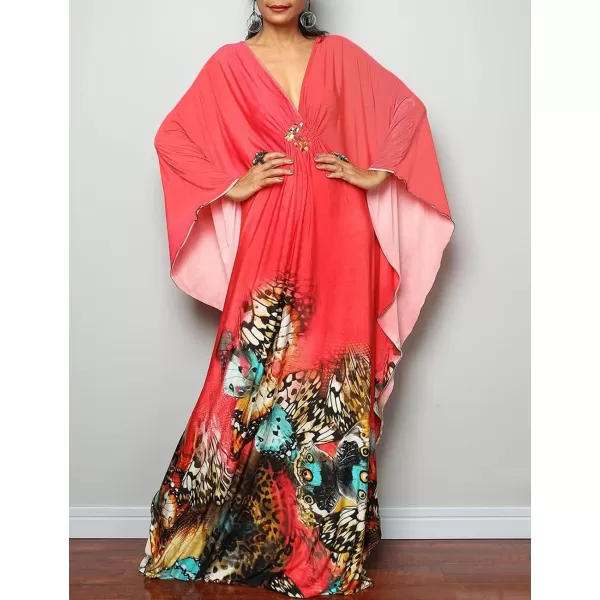 Bsubseach Women Ethnic Print Kaftan Beach Dress Plus Size Swimsuit Cover Up