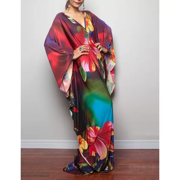 Bsubseach Women Ethnic Print Kaftan Beach Dress Plus Size Swimsuit Cover Up