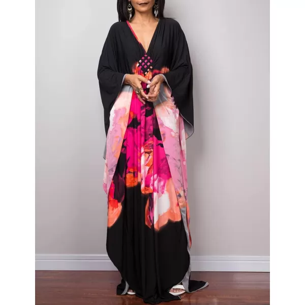 Bsubseach Women Ethnic Print Kaftan Beach Dress Plus Size Swimsuit Cover Up