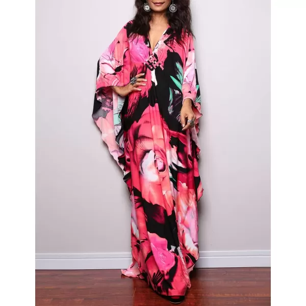Bsubseach Women Ethnic Print Kaftan Beach Dress Plus Size Swimsuit Cover Up