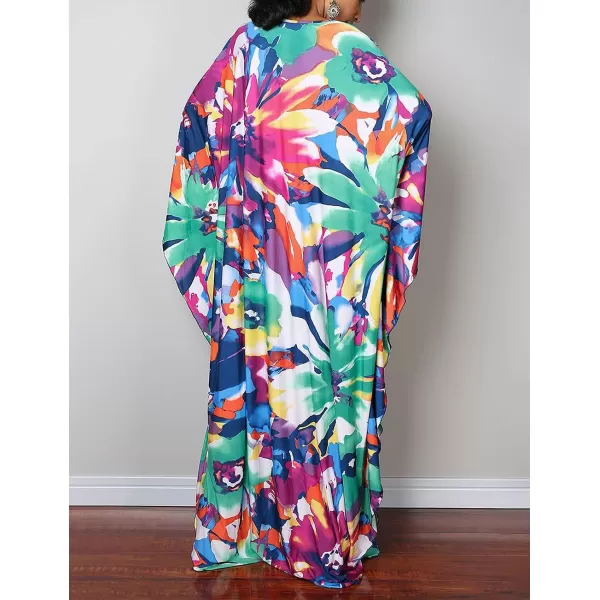 Bsubseach Women Ethnic Print Kaftan Beach Dress Plus Size Swimsuit Cover Up