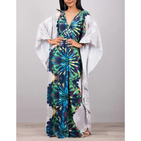 Bsubseach Women Ethnic Print Kaftan Beach Dress Plus Size Swimsuit Cover Up