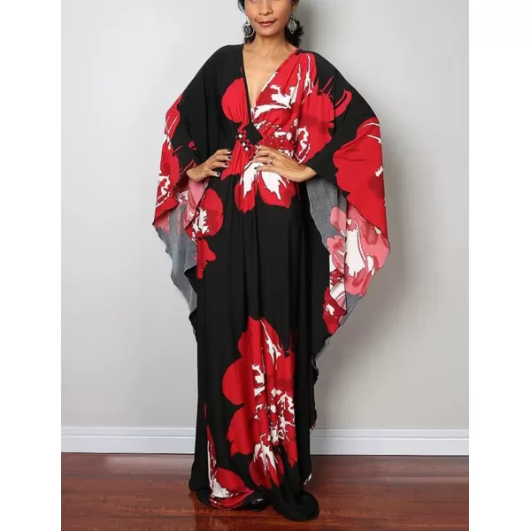 Bsubseach Women Ethnic Print Kaftan Beach Dress Plus Size Swimsuit Cover Up
