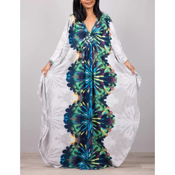 Bsubseach Women Ethnic Print Kaftan Beach Dress Plus Size Swimsuit Cover Up