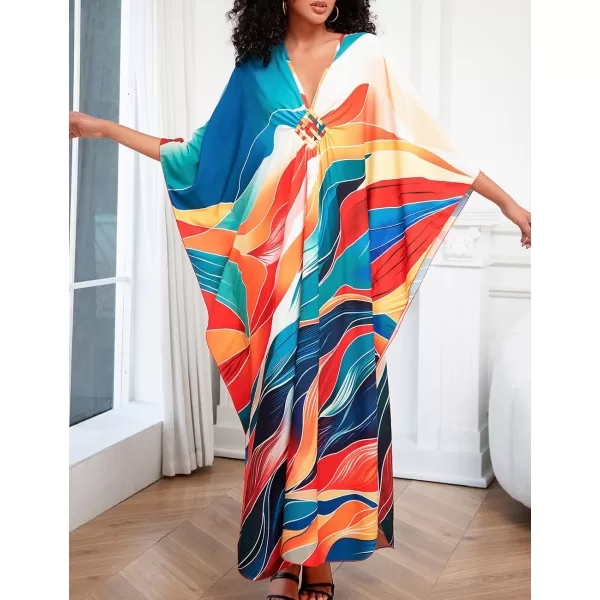 Bsubseach Women Ethnic Print Kaftan Beach Dress Plus Size Swimsuit Cover Up