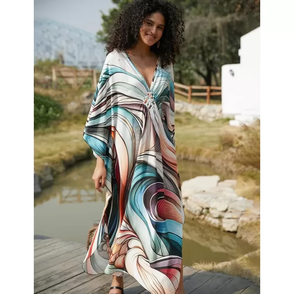 Bsubseach Women Ethnic Print Kaftan Beach Dress Plus Size Swimsuit Cover Up