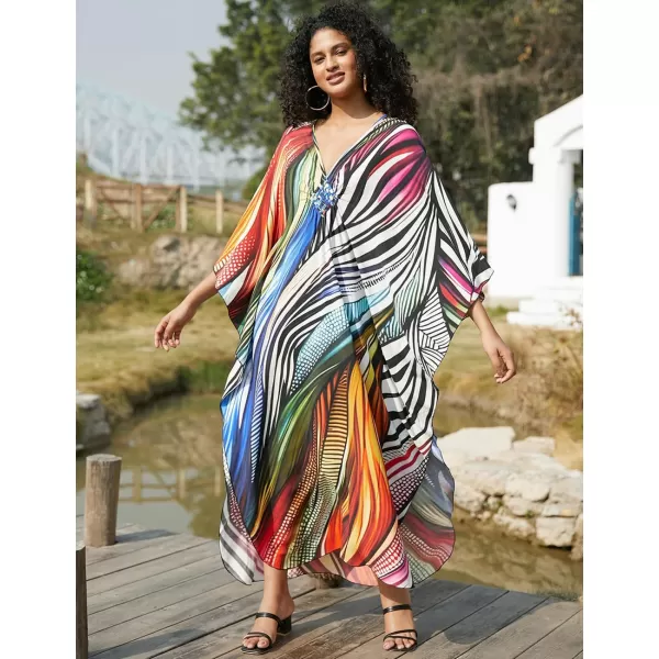 Bsubseach Women Ethnic Print Kaftan Beach Dress Plus Size Swimsuit Cover Up
