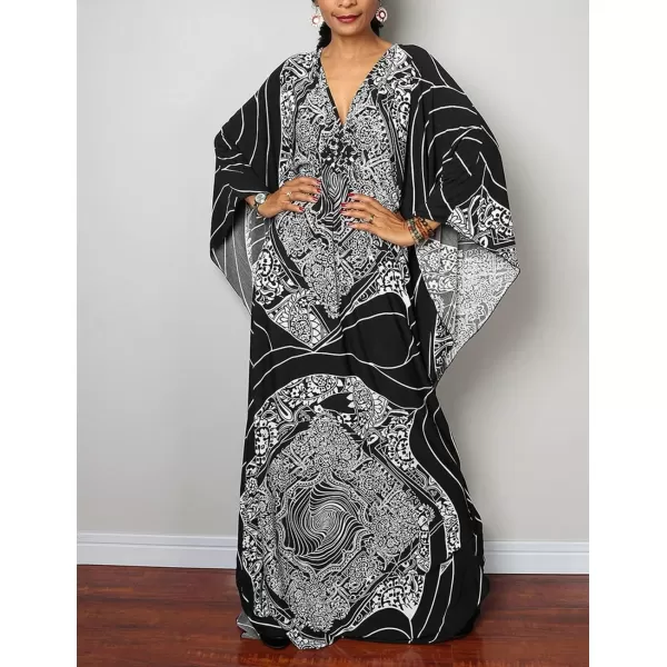 Bsubseach Women Ethnic Print Kaftan Beach Dress Plus Size Swimsuit Cover Up