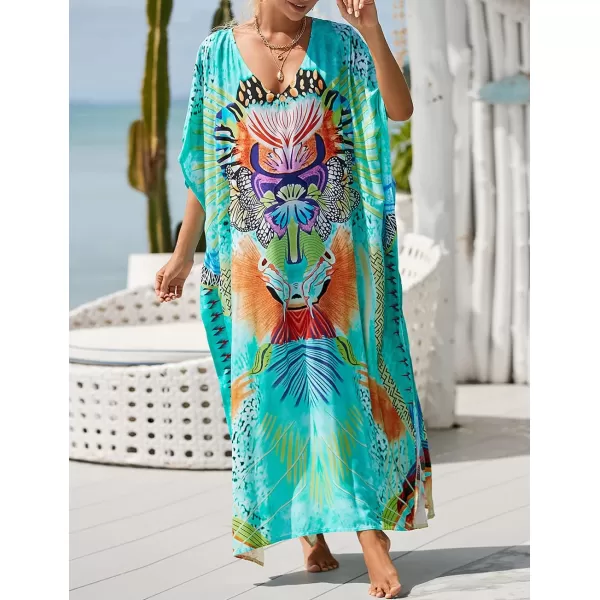 Bsubseach Women Kaftan Dress Print Swimsuit Cover Up Plus Szie Caftans Maxi Beach Dress
