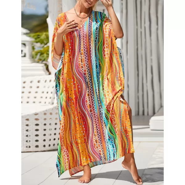 Bsubseach Women Kaftan Dress Print Swimsuit Cover Up Plus Szie Caftans Maxi Beach Dress