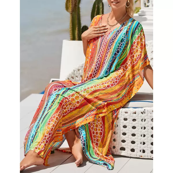 Bsubseach Women Kaftan Dress Print Swimsuit Cover Up Plus Szie Caftans Maxi Beach Dress