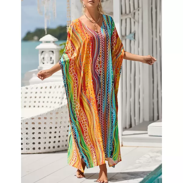 Bsubseach Women Kaftan Dress Print Swimsuit Cover Up Plus Szie Caftans Maxi Beach Dress