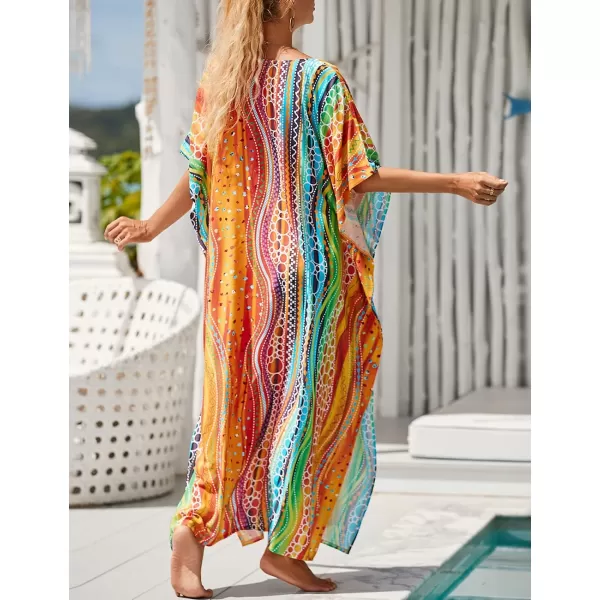 Bsubseach Women Kaftan Dress Print Swimsuit Cover Up Plus Szie Caftans Maxi Beach Dress