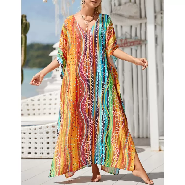 Bsubseach Women Kaftan Dress Print Swimsuit Cover Up Plus Szie Caftans Maxi Beach Dress