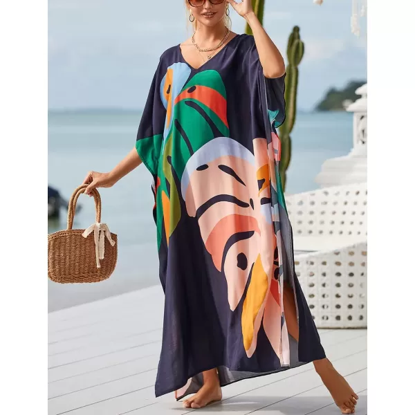 Bsubseach Women Kaftan Dress Print Swimsuit Cover Up Plus Szie Caftans Maxi Beach Dress