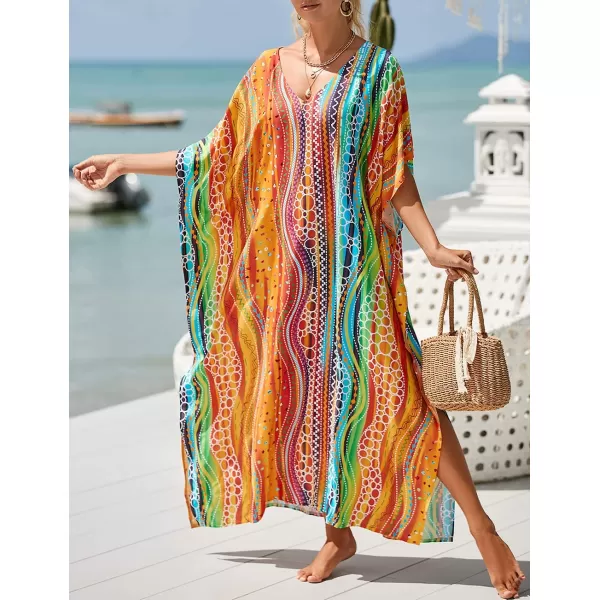 Bsubseach Women Kaftan Dress Print Swimsuit Cover Up Plus Szie Caftans Maxi Beach Dress