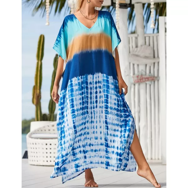 Bsubseach Women Kaftan Dress Print Swimsuit Cover Up Plus Szie Caftans Maxi Beach Dress