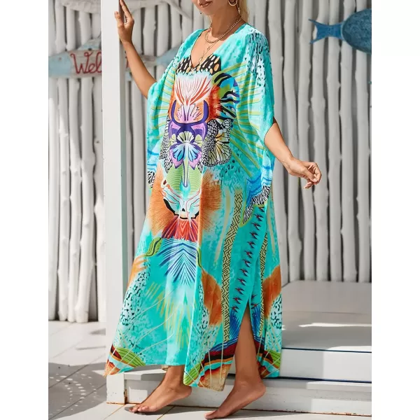 Bsubseach Women Kaftan Dress Print Swimsuit Cover Up Plus Szie Caftans Maxi Beach Dress