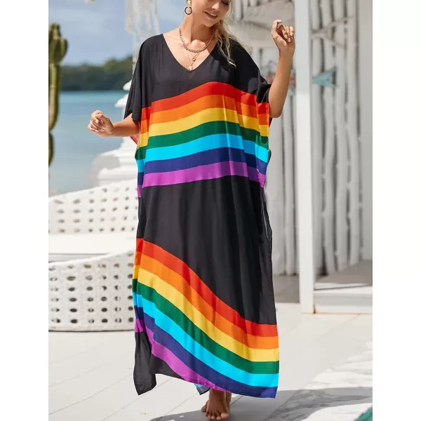 Bsubseach Women Kaftan Dress Print Swimsuit Cover Up Plus Szie Caftans Maxi Beach Dress