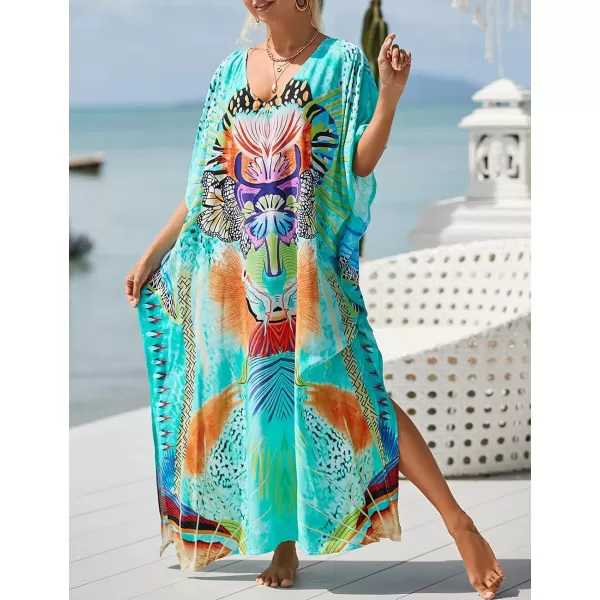 Bsubseach Women Kaftan Dress Print Swimsuit Cover Up Plus Szie Caftans Maxi Beach Dress
