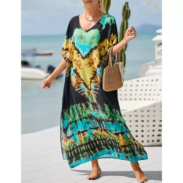 Bsubseach Women Kaftan Dress Print Swimsuit Cover Up Plus Szie Caftans Maxi Beach Dress