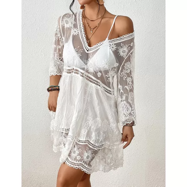 Bsubseach Women Lace Embroidered Swimsuit Cover Up Hollow Out Beach Dress Bikini Coverup