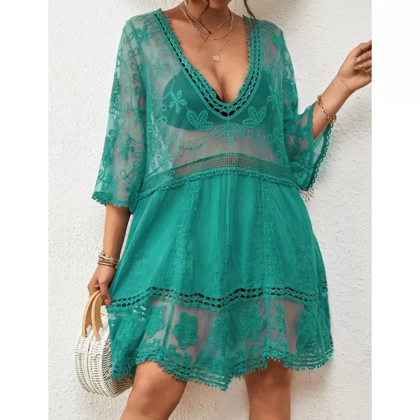 Bsubseach Women Lace Embroidered Swimsuit Cover Up Hollow Out Beach Dress Bikini Coverup