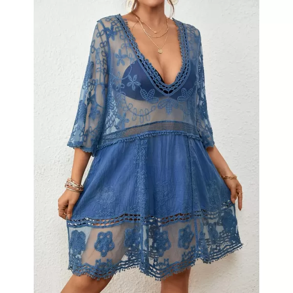 Bsubseach Women Lace Embroidered Swimsuit Cover Up Hollow Out Beach Dress Bikini Coverup