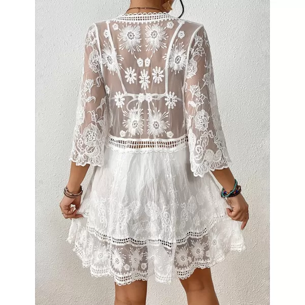 Bsubseach Women Lace Embroidered Swimsuit Cover Up Hollow Out Beach Dress Bikini Coverup