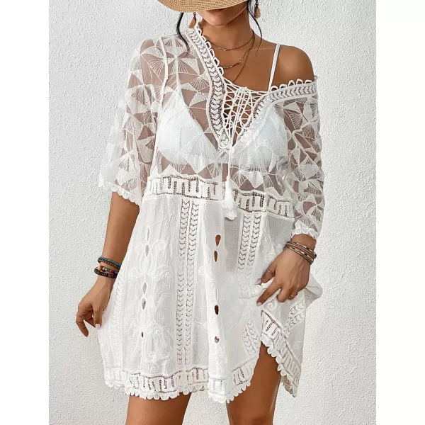 Bsubseach Women Lace Embroidered Swimsuit Cover Up Hollow Out Beach Dress Bikini Coverup