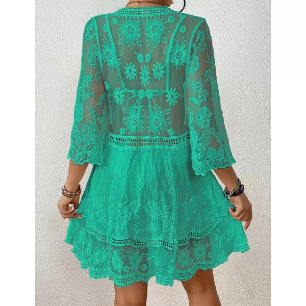 Bsubseach Women Lace Embroidered Swimsuit Cover Up Hollow Out Beach Dress Bikini Coverup