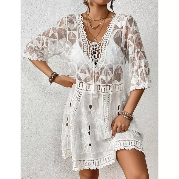 Bsubseach Women Lace Embroidered Swimsuit Cover Up Hollow Out Beach Dress Bikini Coverup