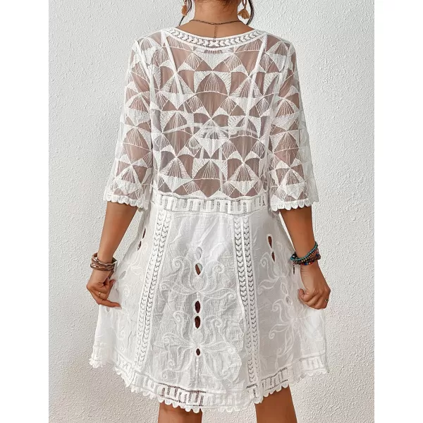 Bsubseach Women Lace Embroidered Swimsuit Cover Up Hollow Out Beach Dress Bikini Coverup