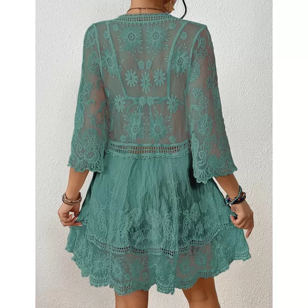 Bsubseach Women Lace Embroidered Swimsuit Cover Up Hollow Out Beach Dress Bikini Coverup
