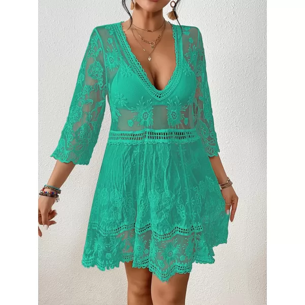 Bsubseach Women Lace Embroidered Swimsuit Cover Up Hollow Out Beach Dress Bikini Coverup