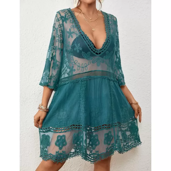 Bsubseach Women Lace Embroidered Swimsuit Cover Up Hollow Out Beach Dress Bikini Coverup