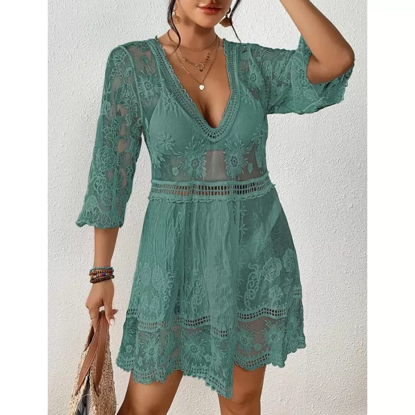Bsubseach Women Lace Embroidered Swimsuit Cover Up Hollow Out Beach Dress Bikini Coverup