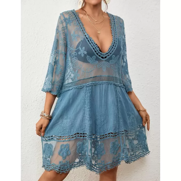 Bsubseach Women Lace Embroidered Swimsuit Cover Up Hollow Out Beach Dress Bikini Coverup