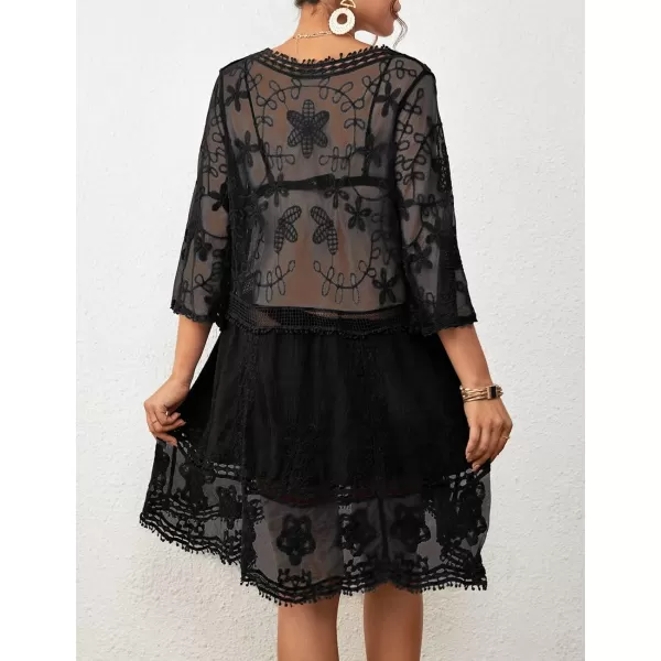 Bsubseach Women Lace Embroidered Swimsuit Cover Up Hollow Out Beach Dress Bikini Coverup