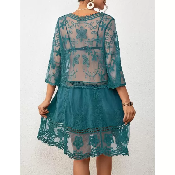 Bsubseach Women Lace Embroidered Swimsuit Cover Up Hollow Out Beach Dress Bikini Coverup