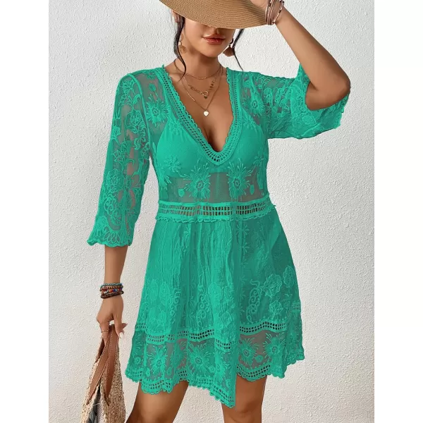 Bsubseach Women Lace Embroidered Swimsuit Cover Up Hollow Out Beach Dress Bikini Coverup